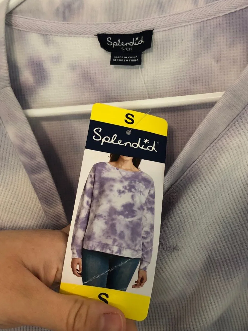NEW NWT SPLENDID Tie Dye Thermal Long Sleeve Sweatshirt Purple White Crewneck S